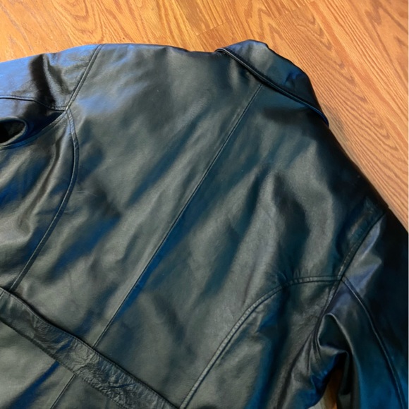 Vintage Y2K Leather Jacket Bomber Jacket Tie Waist Black Soft Leather Coat - Picture 11 of 14